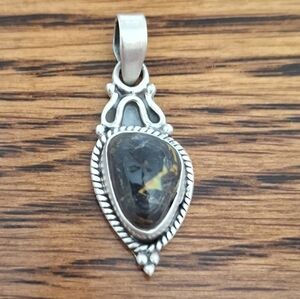 Pendant Black Jack Turquoise Natural Stone Sterling Silver